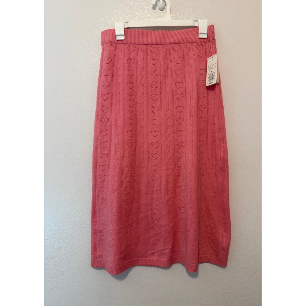 Wild Fable Pink Heart Pointelle Cable Knit Midi Skirt Small NWT